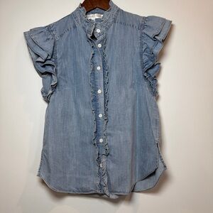 Chelsea & Theodore Blue Ruffled Blouse